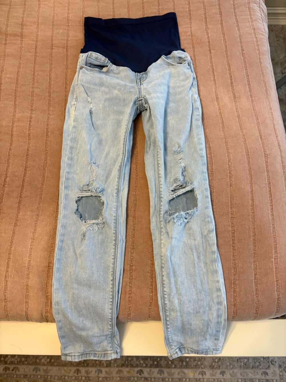 Pink Blush Maternity - Light Wash Ripped Maternity Jeans with Navy Panel